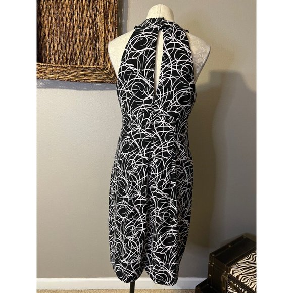 Connected Dress Navy Blue White 16 Swirls Washable Sheath Career Church Summer - Picture 4 of 7